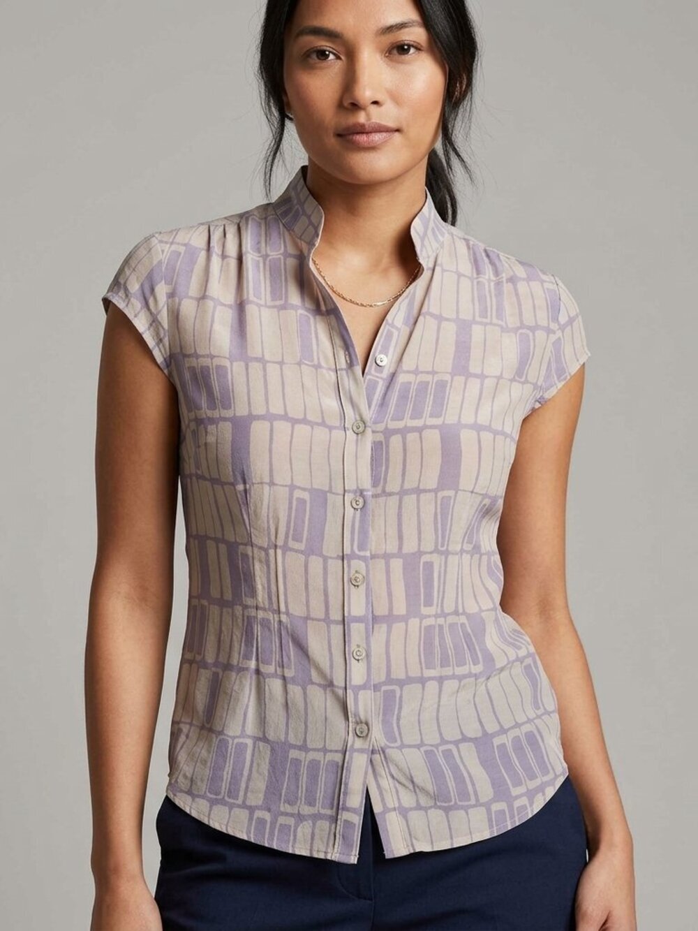 Banana Republic Silk Blend Cornflower Blue and White Top